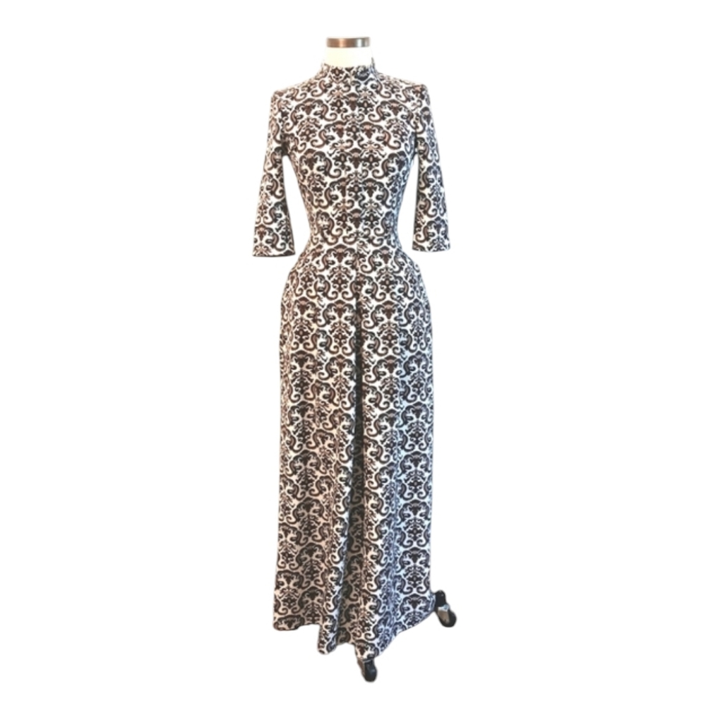 Vintage 70's geometric print maxi hostess dress. Elvin Jones 42, US 6, Small - Picture 2 of 14